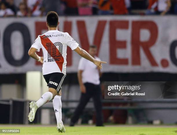 Gonzalo Martinez of River Plate celebrates after scoring the second goal of his team during a match between River Plate and Emelec as part of Copa...