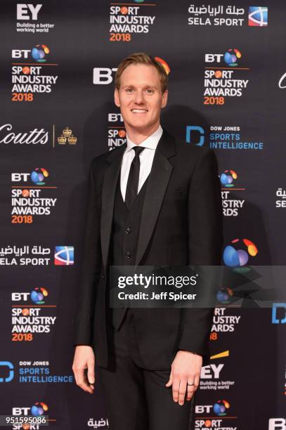 Dan Walker arrives at the red carpet during the BT Sport Industry Awards 2018 at Battersea Evolution on April 26, 2018 in London, England. The BT...