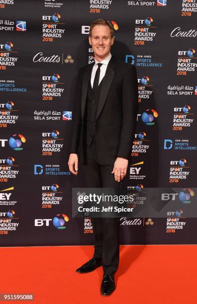 Dan Walker arrives at the red carpet during the BT Sport Industry Awards 2018 at Battersea Evolution on April 26, 2018 in London, England. The BT...