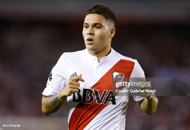 Juan Fernando Quintero of River Plate looks on during a match between River Plate and Emelec as part of Copa CONMEBOL Libertadores 2018 at Estadio...