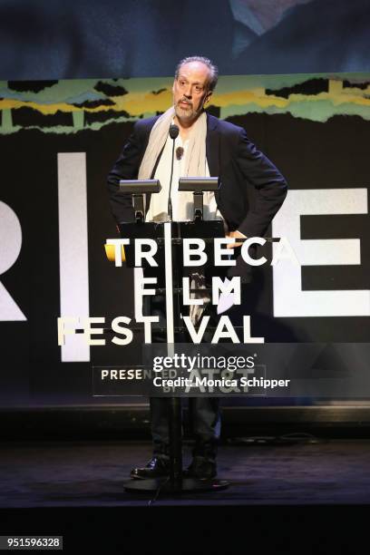 Kent Jones speaks onstage during the 2018 Tribeca Film Festival, presented by AT&T, Jury Awards hosted by Chloe Wine Collection at BMCC Tribeca PAC...