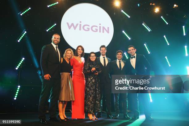 Jamie Roberts present the Brand of the Year award in association with Wiggin to Adidas UK during the BT Sport Industry Awards 2018 at Battersea...
