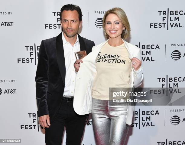 Andrew Shue and Amy Robach attend a screening of "RX: Early Detection A Cancer Journey With Sandra Lee" during the 2018 Tribeca Film Festiva at SVA...