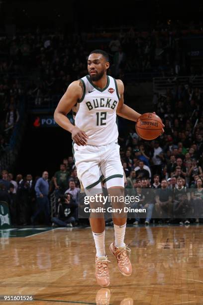 Jabari Parker of the Milwaukee Bucks handles the ball against the Boston Celtics in Game Six of the Round One of the 2018 NBA Playoffs on April 26,...