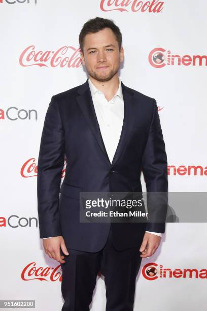 Actor Taron Egerton, recipient of the Action Star of the Year award, attends the CinemaCon Big Screen Achievement Awards brought to you by the...