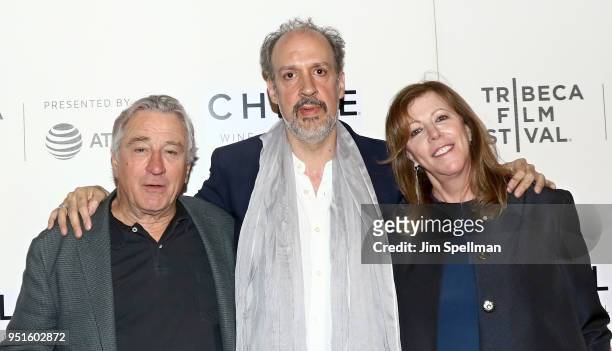 Actor Robert De Niro, Kent Jones and Tribeca Film Festival co-founder Jane Rosenthal attend the Tribeca awards ceremony during the 2018 Tribeca Film...