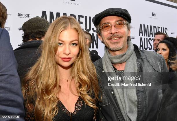 Zoe Straub and Christof Straub pose at the red carpet during the Amadeus Award 2018 on April 26, 2018 in Vienna, Austria.