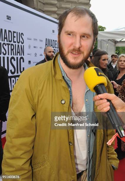 Marco Michael Wanda of Wanda arrives at the red carpet during the Amadeus Award 2018 on April 26, 2018 in Vienna, Austria.