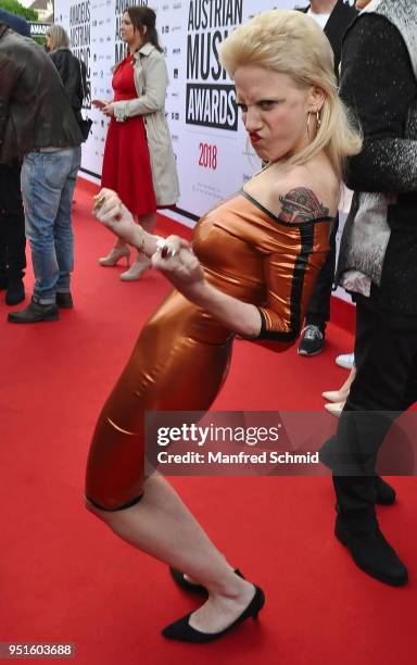 Ankathie Koi poses at the red carpet during the Amadeus Award 2018 on April 26, 2018 in Vienna, Austria.