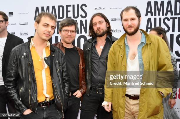 Manuel Christoph Poppe, Christian Hummer, Reinhold Ray Weber and Marco Michael Wanda of Wanda pose at the red carpet during the Amadeus Award 2018 on...