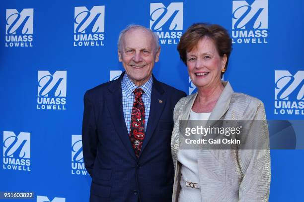 James F. Comley, and Jacqueline Moloney attend the 2018 University Alumni Awards at UMass Lowell Inn & Conference Center on April 26, 2018 in Lowell,...