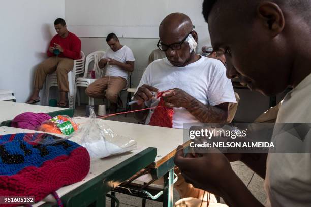 Inmates crochet clothing as part of "Ponto Firme" project in the Adriano Marrey maximum security penitentiary in Guarulhos, Brazil on April 25, 2018....