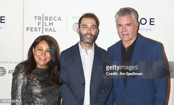Haifaa al-Mansour, Albert Salas, and actor Ray Liotta attend the Tribeca awards ceremony during the 2018 Tribeca Film Festival at BMCC Tribeca PAC on...