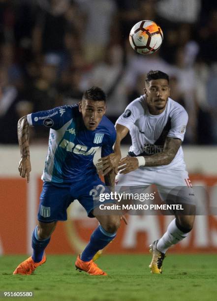 Argentina's Racing Club player Ricardo Centurion vies for the ball with BrazilÕs Vasco da Gama player Henrique during the Copa Libertadores 2018...