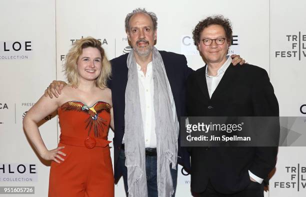 Cara Cusumano, Kent Jones and Frederick Boyer attend the Tribeca awards ceremony during the 2018 Tribeca Film Festival at BMCC Tribeca PAC on April...