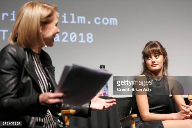 Journalist Katie Couric and actress Ella Purnell speak onstage during the Q&A panel at the New York Red Carpet & World Premiere Screening of STARZ'...