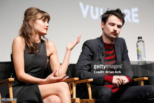 Actors Ella Purnell and Tom Sturridge speak onstage during the Q&A panel at the New York Red Carpet & World Premiere Screening of STARZ'...