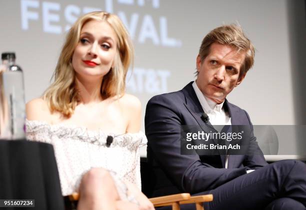 Actors Caitlin Fitzgerald and Paul Sparks speak onstage during the Q&A panel at the New York Red Carpet & World Premiere Screening of STARZ'...