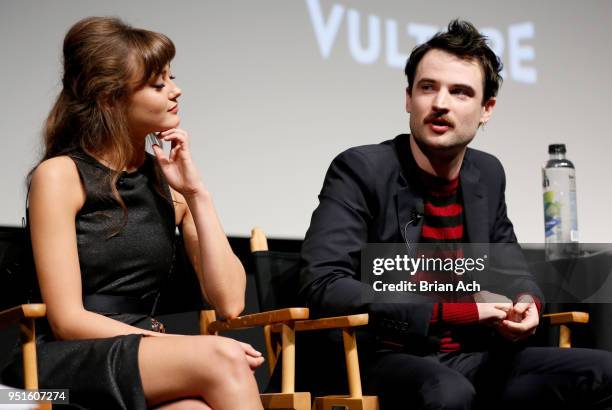 Actors Ella Purnell and Tom Sturridge speak onstage during the Q&A panel at the New York Red Carpet & World Premiere Screening of STARZ'...