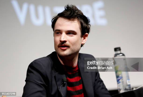 Actor Tom Sturridge speaks onstage during the Q&A panel at the New York Red Carpet & World Premiere Screening of STARZ' "Sweetbitter" at Tribeca Film...