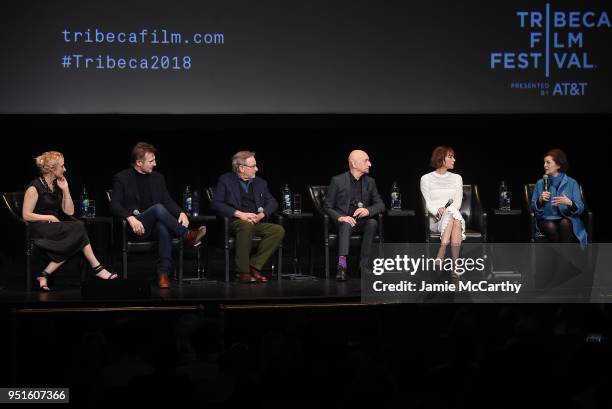 Caroline Goodall, Liam Neeson, Steven Spielberg, Ben Kingsley, Embeth Davidtz and Janet Maslin speak onstage at the "Schindler's List" cast reunion...