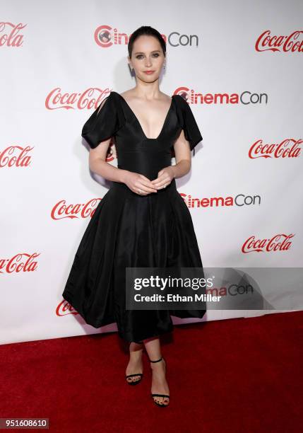 Actress Felicity Jones, recipient of the Award of Excellence in Acting, attends the CinemaCon Big Screen Achievement Awards brought to you by the...