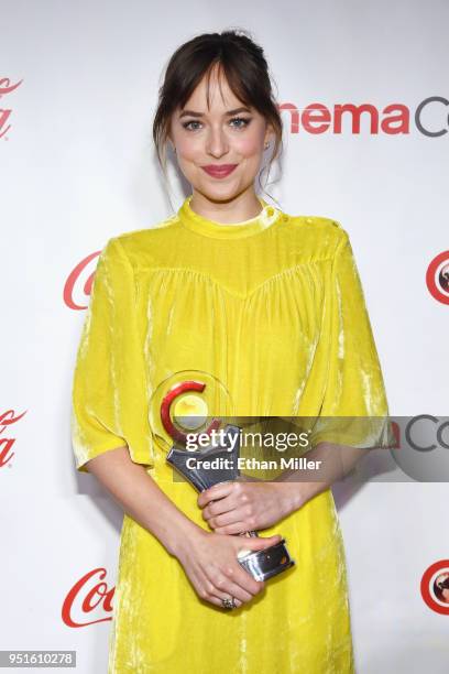 Actress Dakota Johnson, recipient of the Female Star of the Year award, attends the CinemaCon Big Screen Achievement Awards brought to you by the...