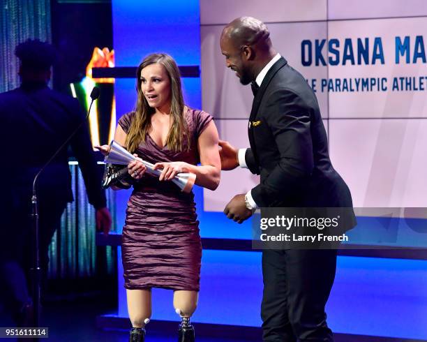 Oksana Masters accepts the Female Paralympic Athlete of the Games award during the Team USA Awards at the Duke Ellington School of the Arts on April...