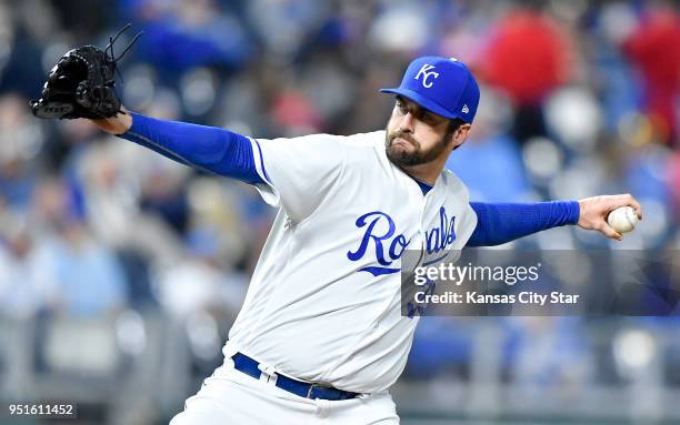 Kansas City Royals relief pitcher Brian Flynn throws in the seventh inning against the Chicago White Sox on Thursday, April 26 at Kauffman Stadium in...