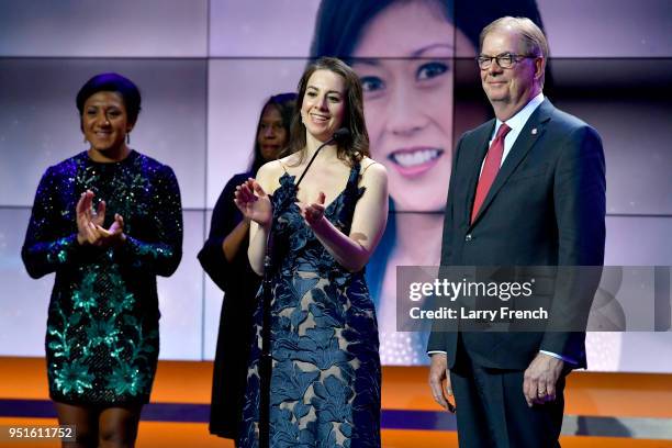 Sarah Hughes and Larry Probst speak at the Team USA Awards at the Duke Ellington School of the Arts on April 26, 2018 in Washington, DC.