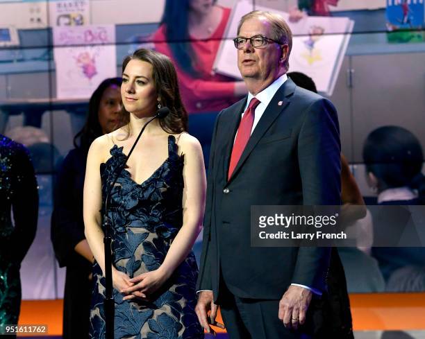 Sarah Hughes and Larry Probst speak at the Team USA Awards at the Duke Ellington School of the Arts on April 26, 2018 in Washington, DC.
