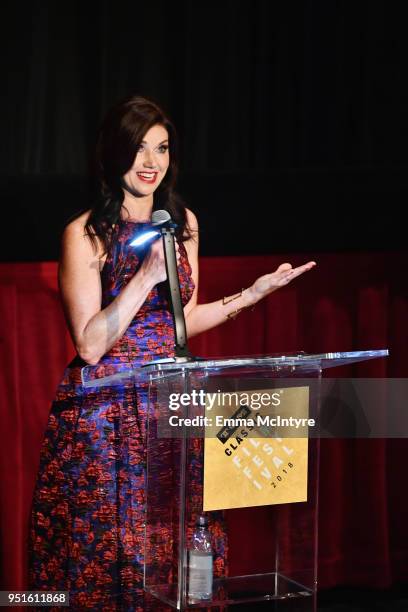 Actress Tara McNamara speaks at the screening of Murder on the Orient Express during Day 1 of the 2018 TCM Classic Film Festival on April 26, 2018 in...