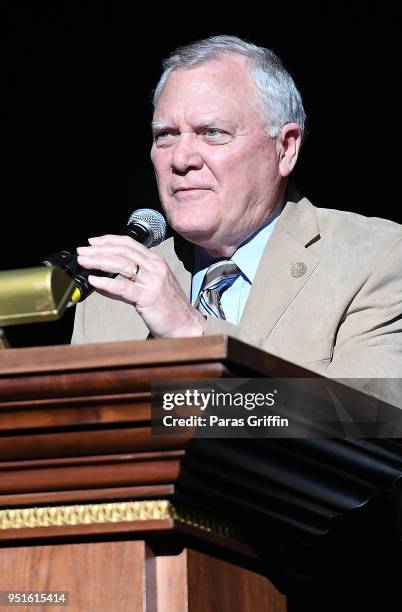 Georgia Governor Nathan Deal speaks onstage at Marvel Studios' Avengers: Infinity War Screening at The Fox Theatre on April 26, 2018 in Atlanta,...