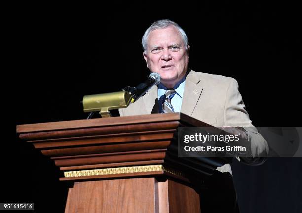 Georgia Governor Nathan Deal speaks onstage at Marvel Studios' Avengers: Infinity War Screening at The Fox Theatre on April 26, 2018 in Atlanta,...