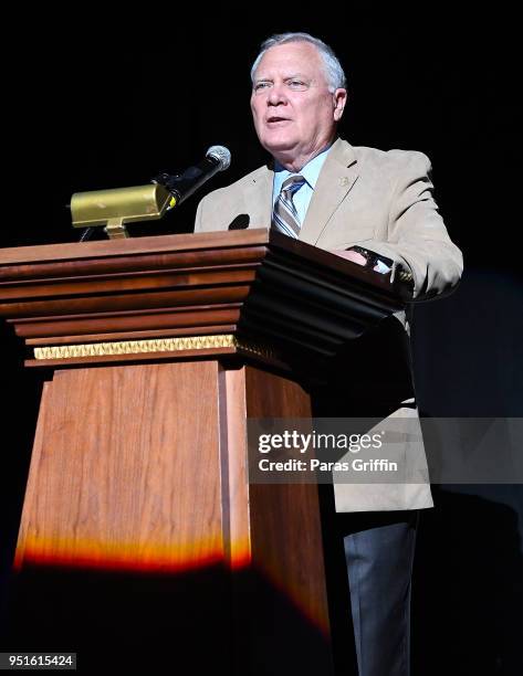 Georgia Governor Nathan Deal speaks onstage at Marvel Studios' Avengers: Infinity War Screening at The Fox Theatre on April 26, 2018 in Atlanta,...