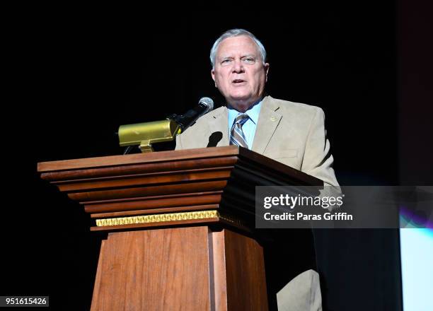 Georgia Governor Nathan Deal speaks onstage at Marvel Studios' Avengers: Infinity War Screening at The Fox Theatre on April 26, 2018 in Atlanta,...