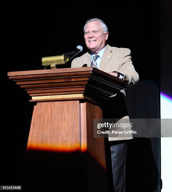 Georgia Governor Nathan Deal speaks onstage at Marvel Studios' Avengers: Infinity War Screening at The Fox Theatre on April 26, 2018 in Atlanta,...