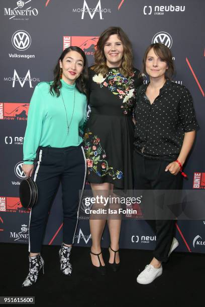 German actress Mia Spengler, German actress Tini Tuellmann and German actress Helena Hufnagel attend the New Faces Award Film at Spindler & Klatt on...