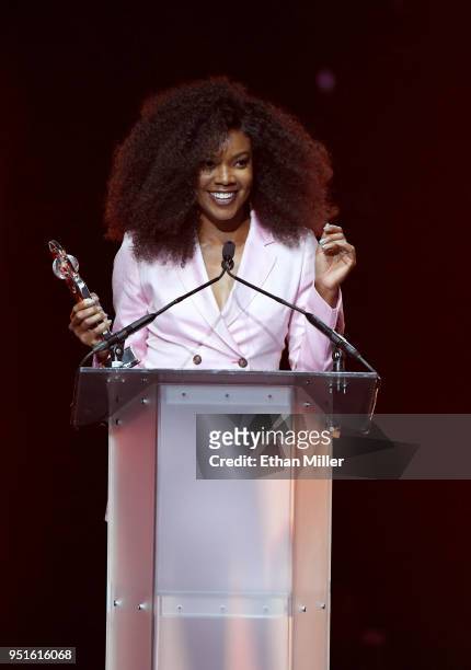 Actress/producer Gabrielle Union accepts the Breakthrough Producer of the Year award onstage during the CinemaCon Big Screen Achievement Awards...