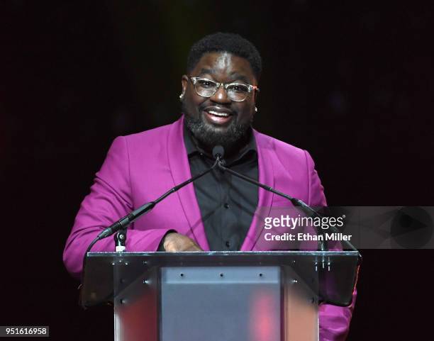 Actor/comedian Lil Rel Howery accepts the Breakthrough Performer of the Year award onstage during the CinemaCon Big Screen Achievement Awards brought...
