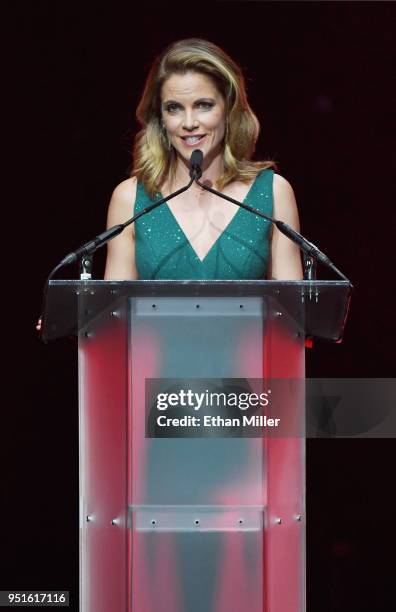 Host Natalie Morales speaks onstage during the CinemaCon Big Screen Achievement Awards brought to you by the Coca-Cola Company at The Colosseum at...