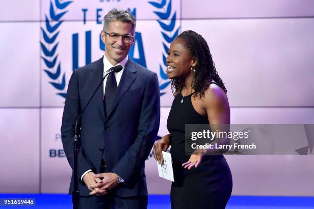 Casey Wasserman and Lauryn Williams attends the Team USA Awards at the Duke Ellington School of the Arts on April 26, 2018 in Washington, DC.