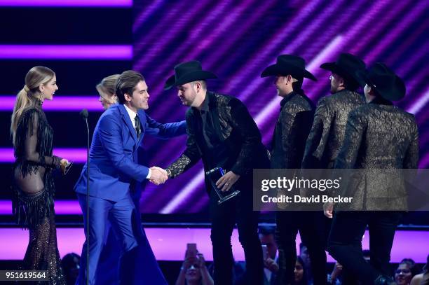 Carmen Aub, Ivan Arana, and Calibre 50 onstage at the 2018 Billboard Latin Music Awards at the Mandalay Bay Events Center on April 26, 2018 in Las...