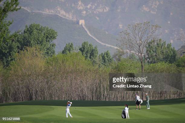 Cao Yi of China plays a shot during the day two of the 2018 Volvo China Open at Topwin Golf and Country Club on April 27, 2018 in Beijing, China.