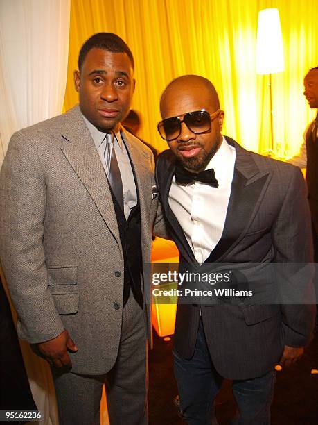 Ryan Glover and Jermain Dupri attend Devyne Stephens' 2009 annual Christmas gala at the Atlanta History Center on December 22, 2009 in Atlanta,...