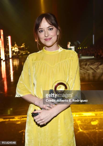 Actress Dakota Johnson, recipient of the Female Star of the Year award, attends the CinemaCon Big Screen Achievement Awards brought to you by the...