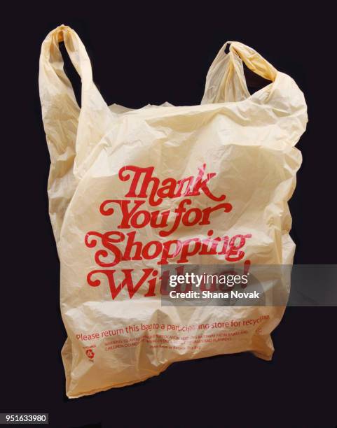 thank you for shopping with us! plastic bag - still life - fotografias e filmes do acervo