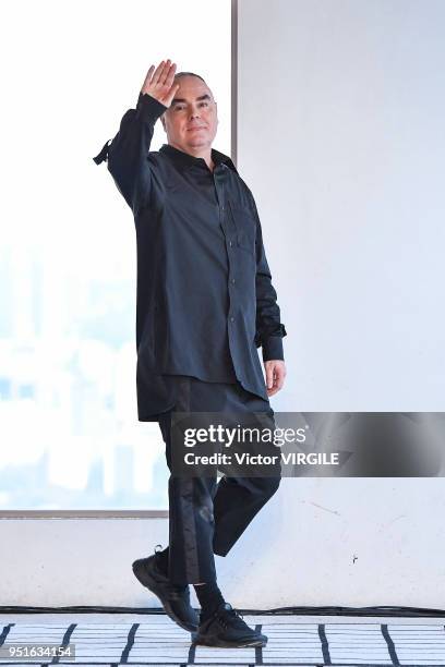 Reinaldo Lourenco walks the runway at the Reinaldo Lourenco Spring Summer 2019 fashion show during the SPFW N45 on April 24, 2018 in Sao Paulo,...