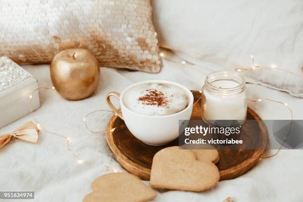 coffee and heart shaped cookies - coffee heart stock pictures, royalty-free photos & images