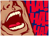 Pop art comic book style mouth of man laughing out loud vector illustration